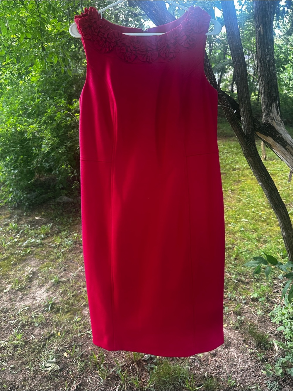 Charter Club Red Sleeveless Dress with Floral Applique Neckline